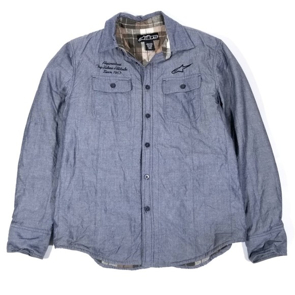 alpinestars Riding Plaid Flannel Chambray Button Down Shirt - Picture 1 of 7
